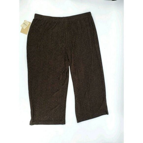Coldwater Creek Crop Pants Slinky Crinkle Texture Travallure Brown 1X New - Picture 2 of 12